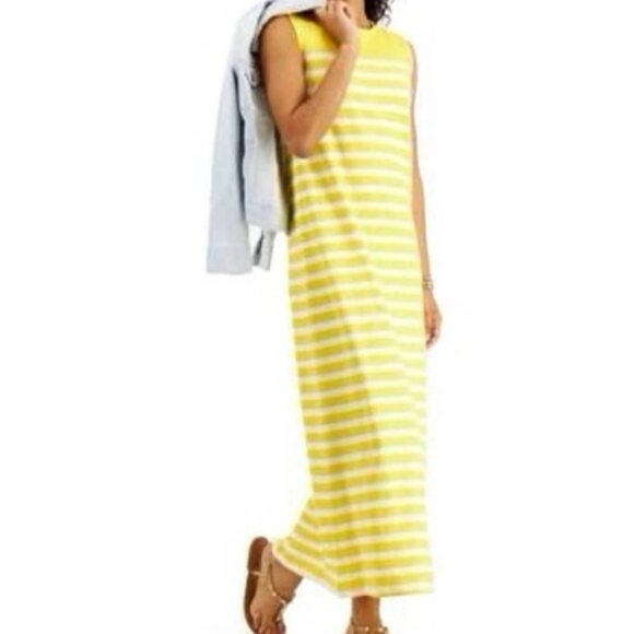 Style & Co Sleeveless 100% Cotton Tank Maxi Dress - Yellow White Stripe-size XS - Picture 9 of 9